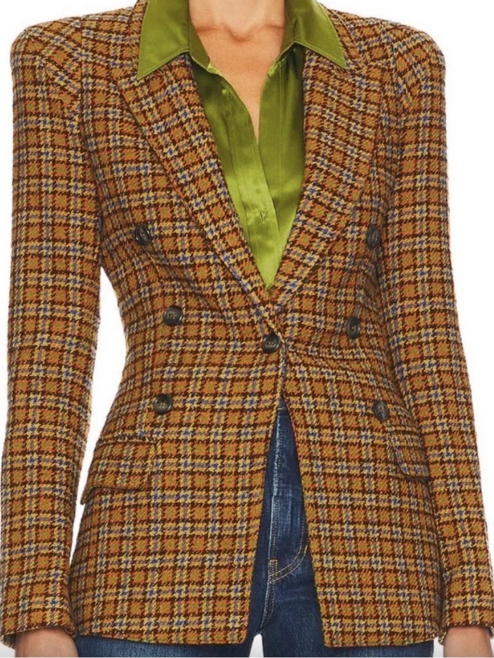 Smythe Not A Pagoda Tweed Plaid Single Button Blazer Jacket